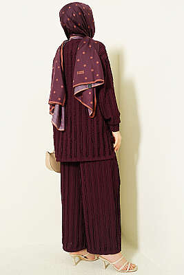 Şerit Fırfırlı Tunik İkili Takım Mürdüm - İkili Takım