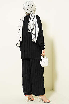 Şerit Fırfırlı Tunik İkili Takım Siyah - İkili Takım