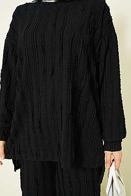 Şerit Fırfırlı Tunik İkili Takım Siyah - İkili Takım