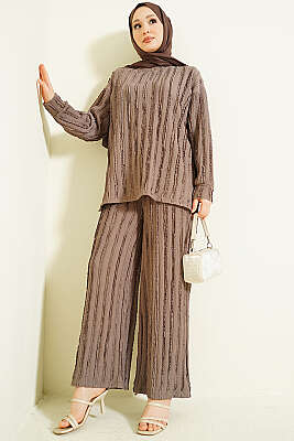 Şerit Fırfırlı Tunik İkili Takım Vizon - GÜRZA TEKSTİL