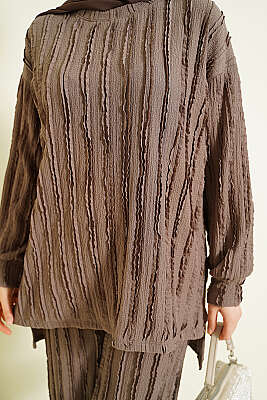 Şerit Fırfırlı Tunik İkili Takım Vizon - İkili Takım