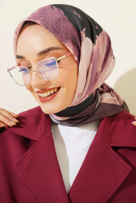 Şerit Geçişli Desen Detaylı Eşarp Acı Kahve 