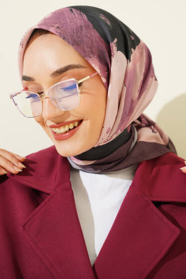 Şerit Geçişli Desen Detaylı Eşarp Acı Kahve - Başörtüsü