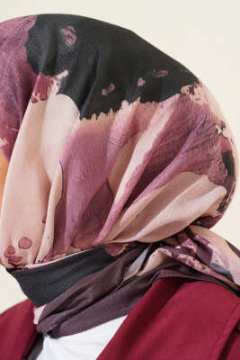 Şerit Geçişli Desen Detaylı Eşarp Acı Kahve - Başörtüsü