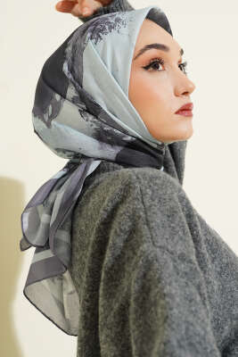 Şerit Geçişli Desen Detaylı Eşarp Antrasit - Başörtüsü