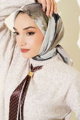 Şerit Geçişli Desen Detaylı Eşarp Bej - Başörtüsü
