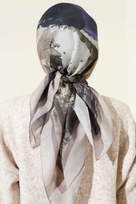 Şerit Geçişli Desen Detaylı Eşarp Bej - Başörtüsü