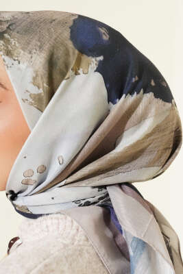 Şerit Geçişli Desen Detaylı Eşarp Bej - Başörtüsü