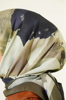 Şerit Geçişli Desen Detaylı Eşarp Haki - Başörtüsü