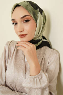 Şerit Geçişli Desen Detaylı Eşarp Haki - Başörtüsü