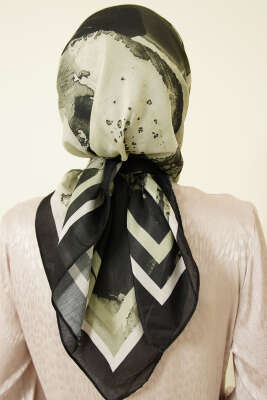 Şerit Geçişli Desen Detaylı Eşarp Haki - Başörtüsü