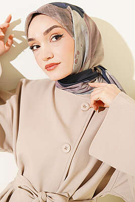 Şerit Geçişli Desen Detaylı Eşarp Kum Bej - MODA KAŞMİR