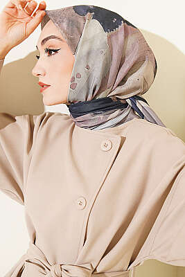 Şerit Geçişli Desen Detaylı Eşarp Kum Bej - Başörtüsü