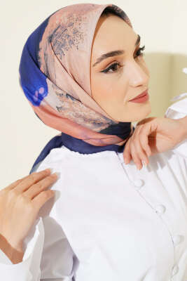 Şerit Geçişli Desen Detaylı Eşarp Lacivert - Başörtüsü