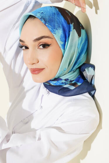 Şerit Geçişli Desen Detaylı Eşarp Saks - Başörtüsü