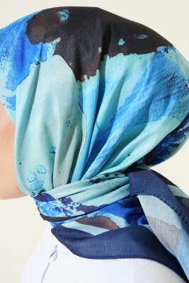 Şerit Geçişli Desen Detaylı Eşarp Saks - Başörtüsü