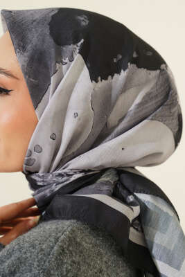 Şerit Geçişli Desen Detaylı Eşarp Siyah - Başörtüsü