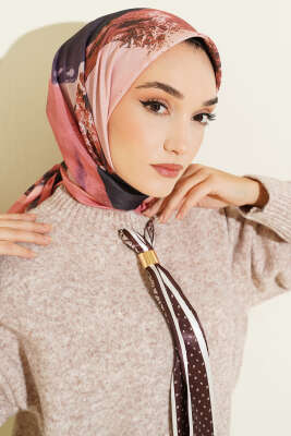 Şerit Geçişli Desen Detaylı Eşarp Somon - Başörtüsü