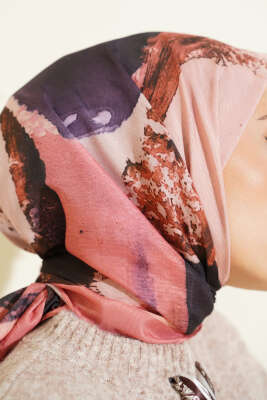 Şerit Geçişli Desen Detaylı Eşarp Somon - Başörtüsü