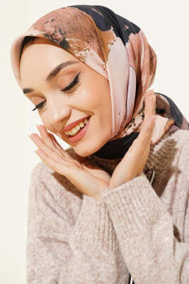 Şerit Geçişli Desen Detaylı Eşarp Sütlü Kahve - Başörtüsü