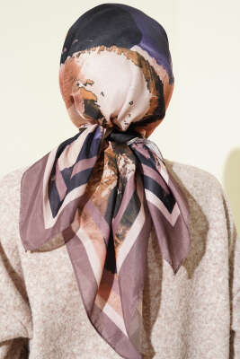 Şerit Geçişli Desen Detaylı Eşarp Sütlü Kahve - Başörtüsü