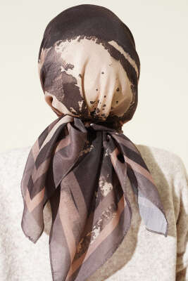 Şerit Geçişli Desen Detaylı Eşarp Vizon - Başörtüsü