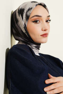 Şerit Geçişli Desenli Bambu Eşarp Bej - MODA KAŞMİR