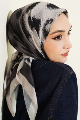 Şerit Geçişli Desenli Bambu Eşarp Bej - Başörtüsü