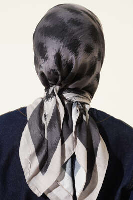 Şerit Geçişli Desenli Bambu Eşarp Bej - Başörtüsü