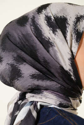 Şerit Geçişli Desenli Bambu Eşarp Bej - Başörtüsü