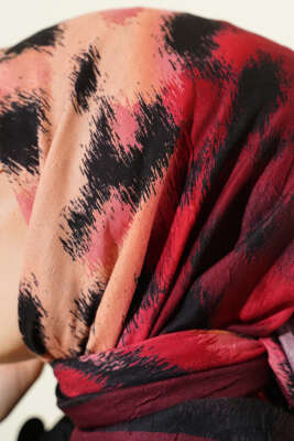 Şerit Geçişli Desenli Bambu Eşarp Bordo - Başörtüsü