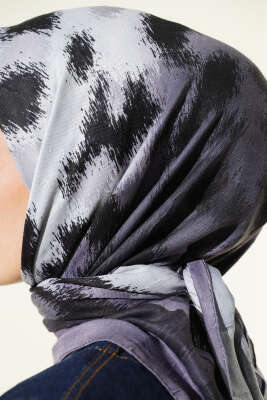 Şerit Geçişli Desenli Bambu Eşarp Füme - Başörtüsü