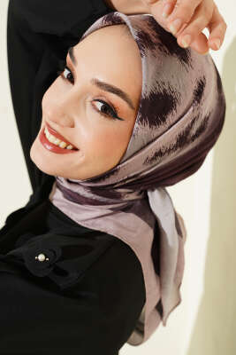 Şerit Geçişli Desenli Bambu Eşarp Kum Bej - Başörtüsü