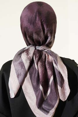 Şerit Geçişli Desenli Bambu Eşarp Kum Bej - Başörtüsü