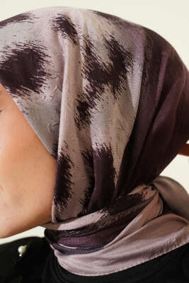 Şerit Geçişli Desenli Bambu Eşarp Kum Bej - Başörtüsü