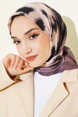 Şerit Geçişli Desenli Bambu Eşarp Soft Kahve - MODA KAŞMİR