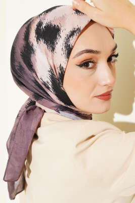 Şerit Geçişli Desenli Bambu Eşarp Soft Kahve - Başörtüsü