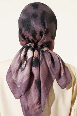 Şerit Geçişli Desenli Bambu Eşarp Soft Kahve - Başörtüsü