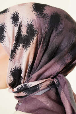 Şerit Geçişli Desenli Bambu Eşarp Soft Kahve - Başörtüsü