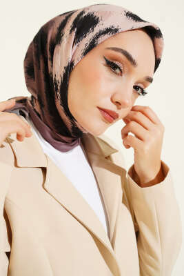 Şerit Geçişli Desenli Bambu Eşarp Toprak - MODA KAŞMİR