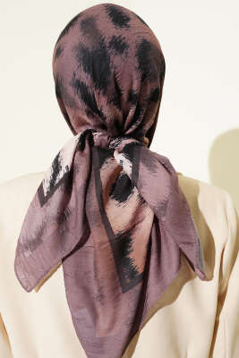 Şerit Geçişli Desenli Bambu Eşarp Toprak - Başörtüsü