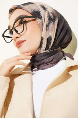 Şerit Geçişli Desenli Bambu Eşarp Vizon - Başörtüsü