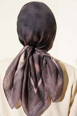 Şerit Geçişli Desenli Bambu Eşarp Vizon - Başörtüsü