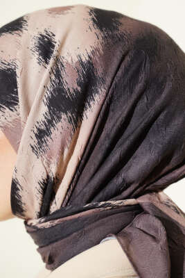 Şerit Geçişli Desenli Bambu Eşarp Vizon - Başörtüsü