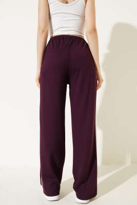 Şerit Geçişli İp Bağcıklı Pantolon Mürdüm - Kadın Giyim Modelleri