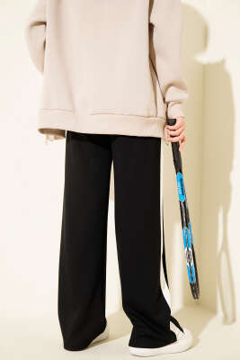 Şerit Geçişli İp Bağcıklı Pantolon Siyah - Pantolon