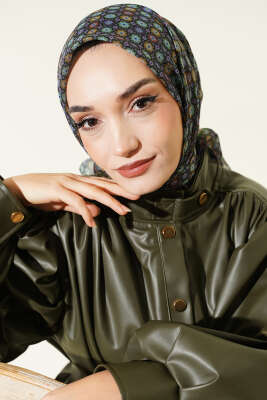 Şerit Geçişli Motifli Eşarp Çağla Yeşili - Başörtüsü