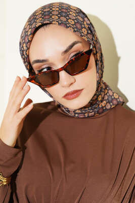 Şerit Geçişli Motifli Eşarp Camel 