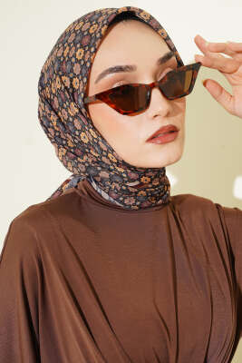 Şerit Geçişli Motifli Eşarp Camel - Başörtüsü