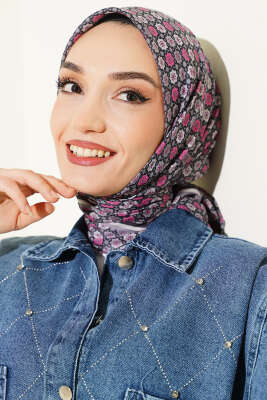 Şerit Geçişli Motifli Eşarp Gri 